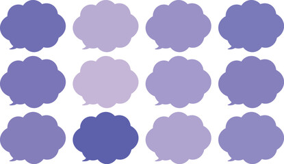 All the bubbles have a distinctive, rounded, cloud-like, or scalloped edge design. This vector image features twelve speech bubbles.