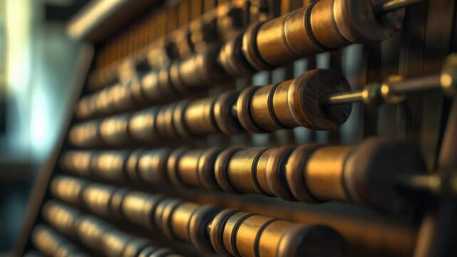A detailed shot of an abacus, often used for basic arithmetic calculations, suitable for educational or historical contexts.