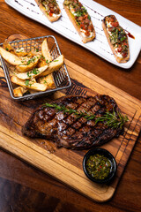 A steak on a board