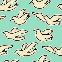 Obraz premium seamless pattern with pigeon of peace in hand drawn style. Element for poster design banner decoration prints postcards backgrounds wallpaper wrapping packaging textile banner