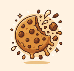 Chocolate chip cookie floating cartoon vector icon illustration sweet treat object icon flat vector
