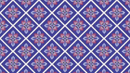 Seamless navy blue floral ethnic ikat texture design. textile fashion pattern line ikat seamless pattern and batik fabric texture asian background wallpaper geometry indian. Ethnic abstract ikat art .