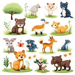 Obraz premium Professional Illustration Set of Animals and Outdoor Objects for Creative Projects