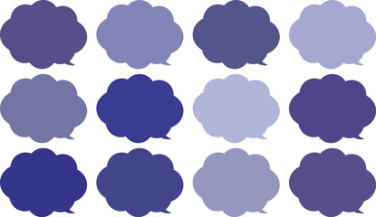 All the bubbles have a distinctive, rounded, cloud-like, or scalloped edge design. This vector image features twelve speech bubbles.