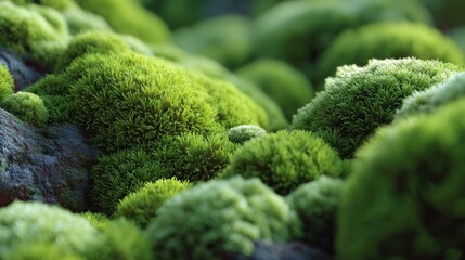 Close-up View of Lush Moss Covering Rocks