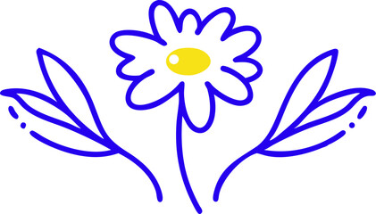 Obraz premium Blue Daisy Flower Stylized Flat Vector Illustration Yellow Center