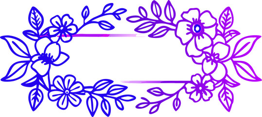 Purple Blue Floral Frame Outline Botanical Line Art Rectangle