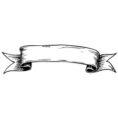 Vintage ribbon banner sketch on white background  