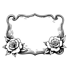 Vintage sketch of decorative frame with roses on both sides  