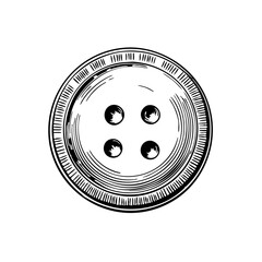 Vintage sketch of a round button with holes in black and white  