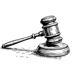 Vintage sketch of a gavel illustrating legal justice concept  