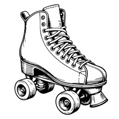 Vintage roller skate in detailed sketch style with black lines  