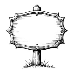 Vintage wooden sign with blank space on a grassy base  