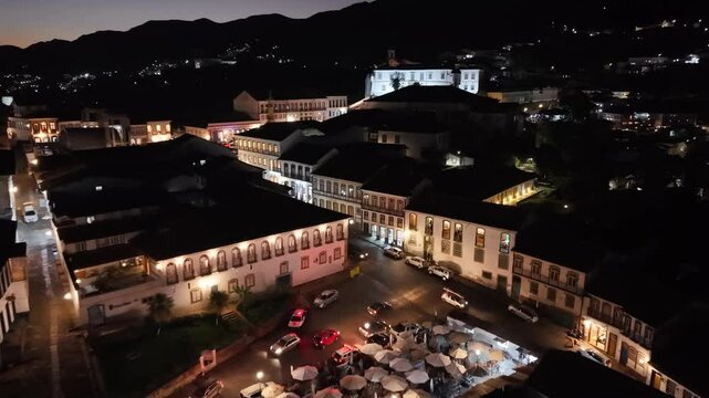 Aerial view of the historic center of Ouro Preto, Minas Gerais, Brazil - historic city founded in the 18th century during the Gold Cycle with houses of Portuguese colonial architecture 