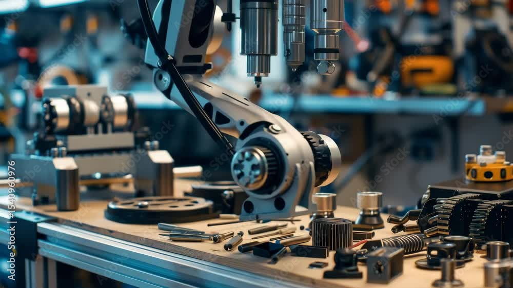 Aufkleber Exploring advanced robotics technology in a modern workshop with tools and parts for innovative engineering projects