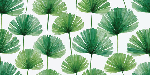 Fototapeta premium Watercolor Illustration of Ginkgo Leaves in Various Green Tones Seamless Pattern. Botanical Design for design, textile, packaging, fabric, wallpaper, branding, wrapping paper interior decor.