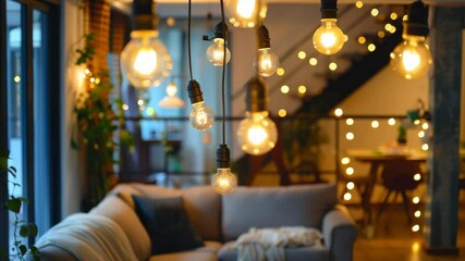 Cozy living space adorned with warm lighting showcasing elegant design and inviting atmosphere during an evening gathering