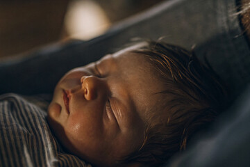 Peaceful Newborn Baby Sleeping Soundly in Soft Bedding  A Tender Moment of Infant Rest