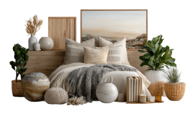 Cozy home decor arrangement indoor space still life modern aesthetic comfort concept cut out png