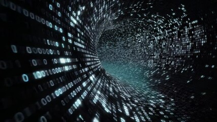 Abstract digital tunnel filled with flowing binary code, illustrating the concept of data transfer and technology innovation - Powered by Adobe