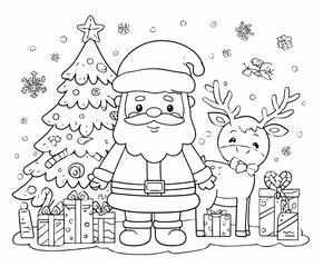 Fototapeta premium Christmas and Winter Holiday Coloring Pages – Santa Claus, Reindeer, Snowmen, and Festive Scenes
