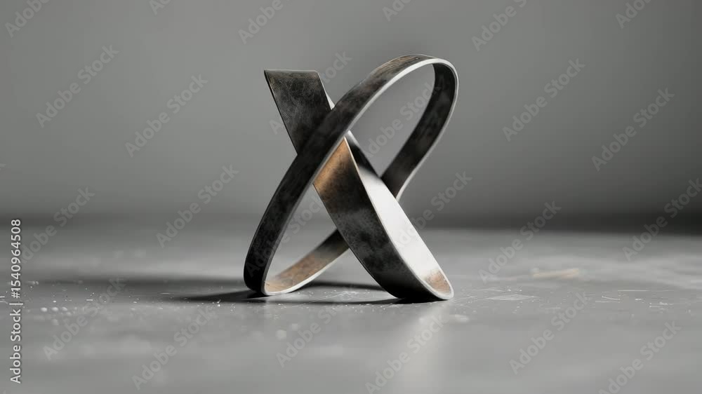 Aufkleber Metal sculpture in abstract shape displayed on gray surface showcasing artistic design and craftsmanship in a minimalistic style