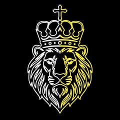 Cabeza de león majestuoso con melena detallada y corona real