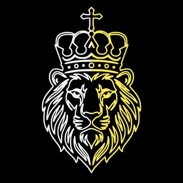 Cabeza de le&oacute;n majestuoso con melena detallada y corona real
