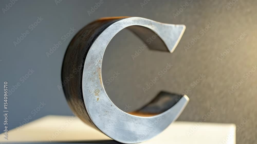 Poster Artistic metal sculpture of a letter C displayed in a well-lit setting with a minimalistic background