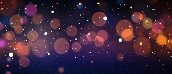 Blurred background with colorful bokeh lights and glitter on a dark black color background. Abstract dark blurred background with glowing light effects, a beautiful night sky with stars. Banner design - Powered by Adobe