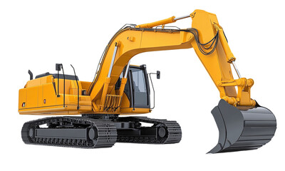 Yellow excavator isolated on a transparent background.