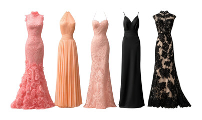 Elegant evening dresses showcase fashion studio apparel studio environment style inspiration cut out png