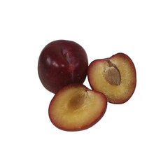 Ripe plum. Fruits, plums on white background. Whole plum and plums