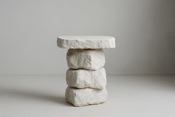 White Stone Plates Product Display Pedestal Strong Podium Rock