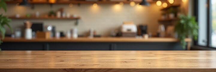 Clean, light wood tabletop; blurred coffee shop bokeh , surface, design, cozy