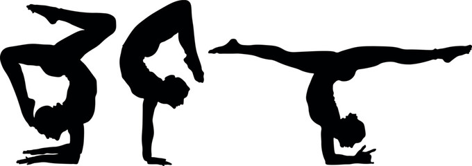 Vector silhouette of people doing yoga.