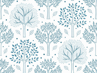 Blue tree pattern design with leaves on white background  