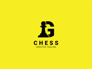 Letter G chess logo with pawn. Chess sport monogram logo template