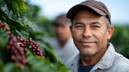 Coffee bean journey from farm to cup farmworkers harvesting beans.