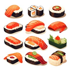 Exquisite Japanese Sushi Set with Assorted Rolls Maki in Traditional Asian Dining Style