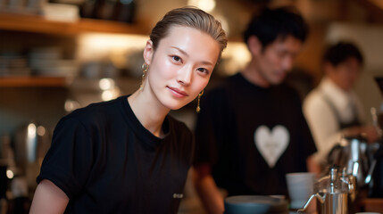 Japanese kissaten cafÃ© scene with siphon brewing.