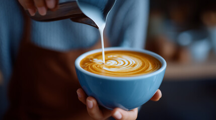 Artisan barista preparing latte art in a cozy cafÃ©.