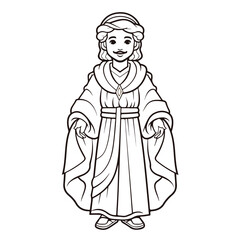 Religious Vector Illustration of Outlined Joseph Character in Manger Scene for Design Projects