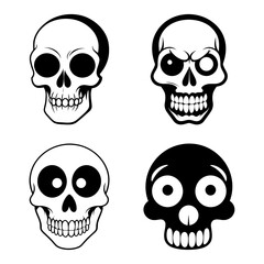 Humorous skull set comical expressions quirky bone designs for light-hearted horror themes party decor and joke merch