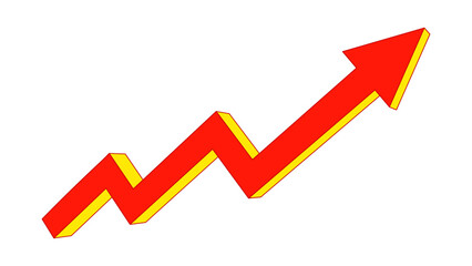 Red upward zigzag arrow with yellow shadow symbolizing growth, success, or positive progress