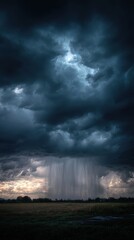 Obraz premium High-Quality Stock image of dramatic stormy sky with dark clouds and heavy rain pouring down over a landscape.
