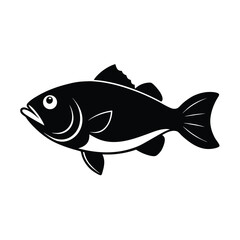 Bass fish silhouette front view detailed eyes vector illustration for design projects