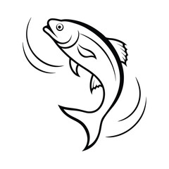 Largemouth bass leaping half submerged tail flipping out of water detailed vector illustration