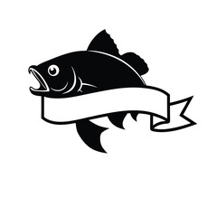 Bass fish holding a blank banner in its mouth customizable advertising design for aquatic businesses