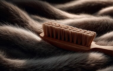 Obraz premium Wooden Brush on Soft Brown Fur Texture